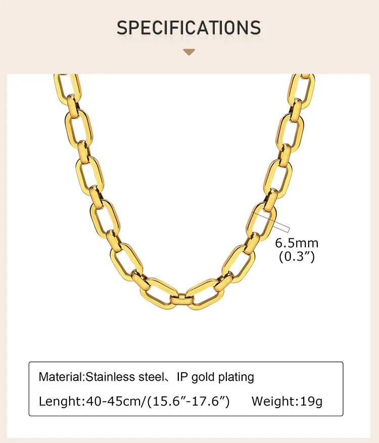 Chunky Gold Plated Link Necklace For Women, Stainless Steel Oval Thick Chain Choker Minimalist Jewelry