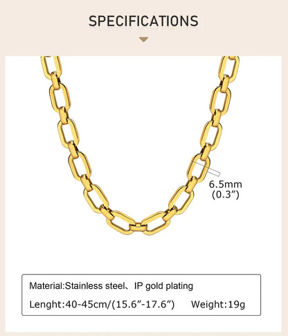Chunky Gold Plated Link Necklace For Women, Stainless Steel Oval Thick Chain Choker Minimalist Jewelry