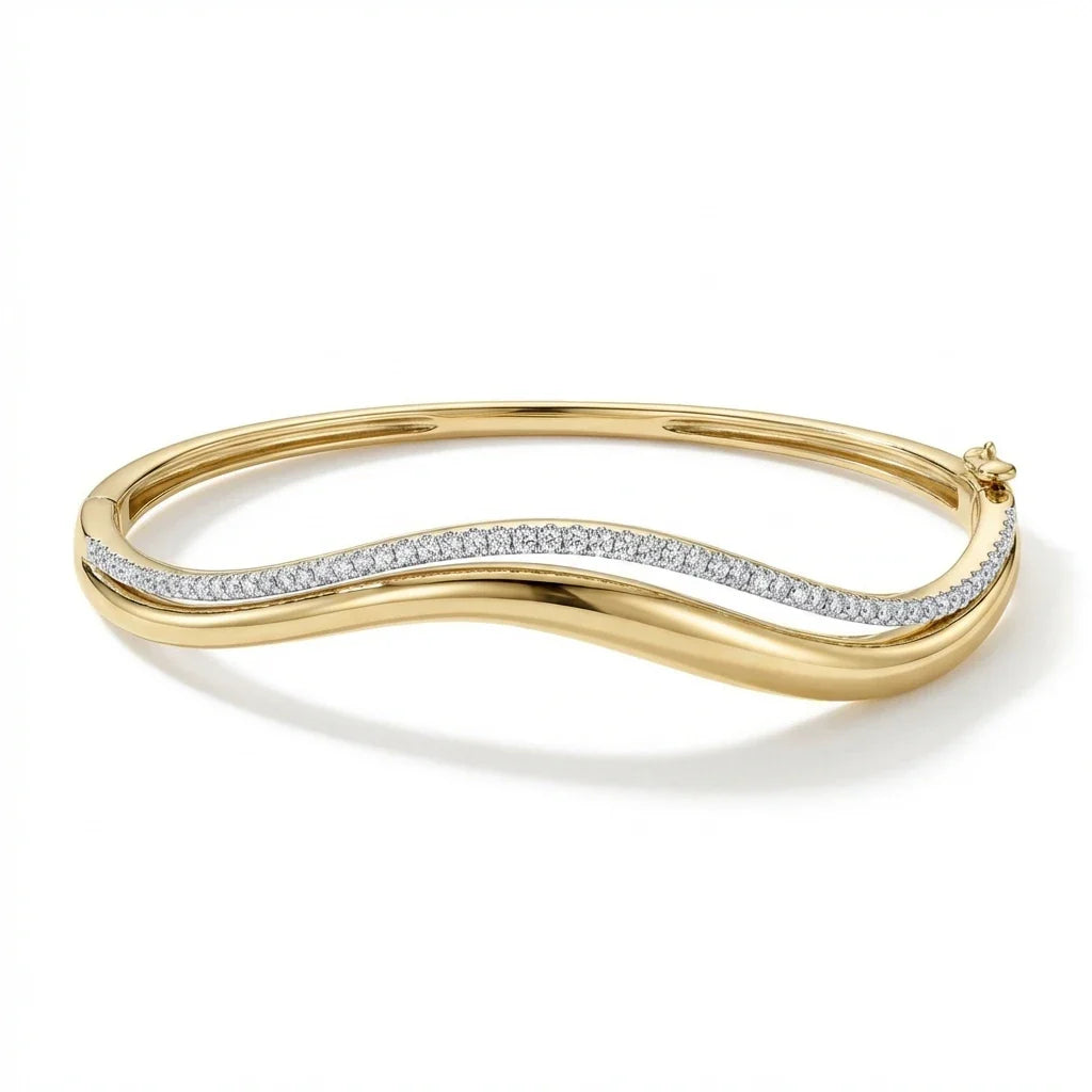 Double Wavy Bangle Bracelets for Women GRA Certified 1.5mm Diamond s925 Sterling Silver Plated 18K Bracelet