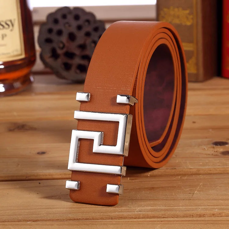 Men's and Women's Casual Fashion Belt  Korean Version Gold Buckle Belt Trendy I-shaped Buckle Belt