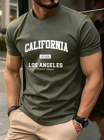 California Los Angeles Prints Mens T-Shirt Cotton Summer Short Sleeve Tops Soft Oversized O-Neck T Shirt Casual Male Clothes