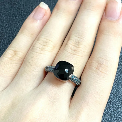 10.6mm Elegant Blue Topaz Zircon Ring Dual Tone Black Gun & Rose Gold 30 Colors Candy Crystal Jewelry Gift for Women