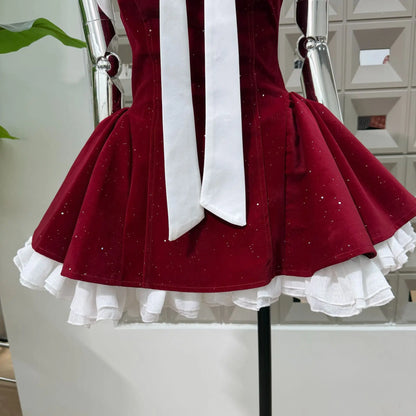 Women Strapless Backless Polka Dot Bow A Line Dress Party Birthday Evening Ball Gowns Nightclub Show Wear Fashion Vestido