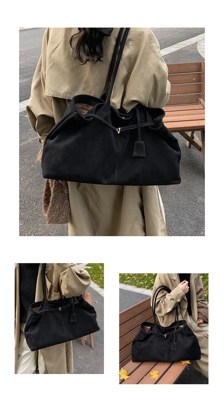 Velvet Zipper 2024 New Product Large Tote Bag Solid Large Capacity Popular Fashion Shoulder Bag Soft Simple Commuter Handbag