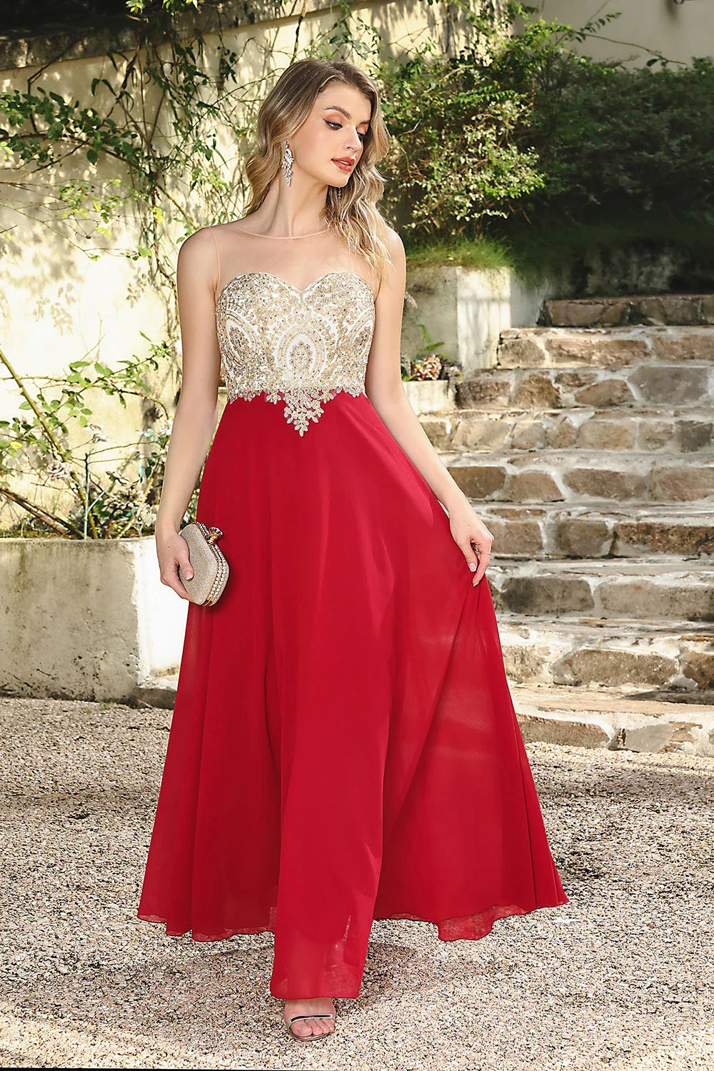 A-line Sweetheart Lace Christmas Party Dress Elegant Backless Long  Chiffon Beaded Evening Dresses Formal Prom Wedding Party Gow