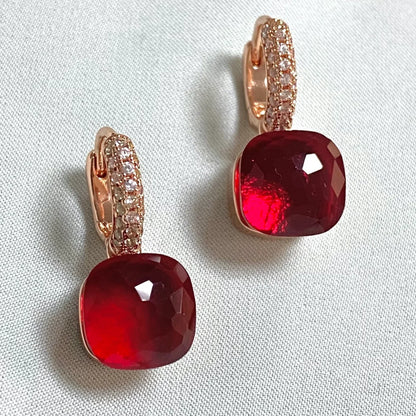 Classic Candy Color Earrings Inlay Transparent Zircon 27Colors Crystal Earrings Rose Gold Plated Fashion Jewelry For Women