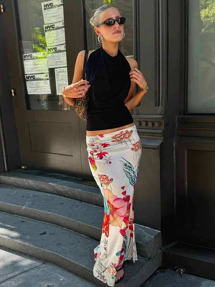Colorful Print Skirts Women 2025 New Trend Ruched Peach Hip Casual Simple Bottoms Summer Fashion Stretch Streetwear