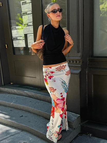 Colorful Print Skirts Women 2025 New Trend Ruched Peach Hip Casual Simple Bottoms Summer Fashion Stretch Streetwear