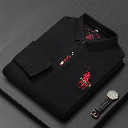 Popular Men's Spring and Autumn Horse Logo Trendy Brand Temperament Fashionable Outdoor Sports Top Long Sleeved Polo Shirt
