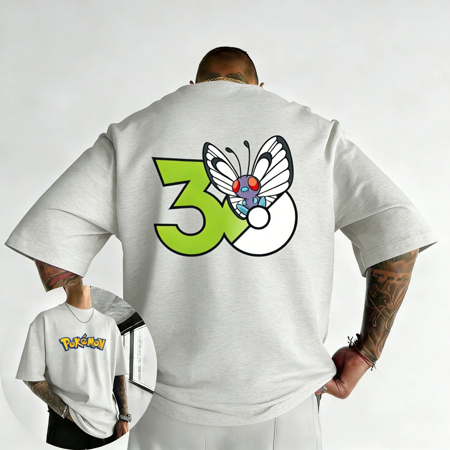 30th Anniversary Butterfree Printed T-shirt Summer Men's and Women's Loose Casual Hip Hop Trendy Short Sleeve Top