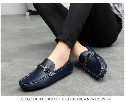2025 New Handmade Soft Soled Beanie Shoes Men's Korean Style Casual Leather Shoes Social Spirit Boy Brand Lazy Shoes Loafers