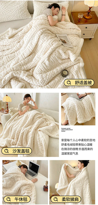 Ultra Soft Double Layer Fleece Blanket for Bed Thickened Cozy Velvet Warmth Blanket Autumn Winter Plush Blankets for Sofa Nap