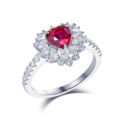 6*6mm Pigeon Blood Ruby Heart Rings for Women Lab Gems White Moissanite Engagement Ring Pure 925 Silver Plated 18K