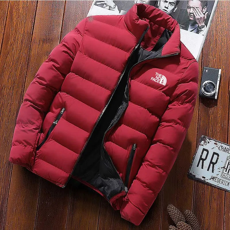 Men's warm Parker jacket casual solid color round neck windproof