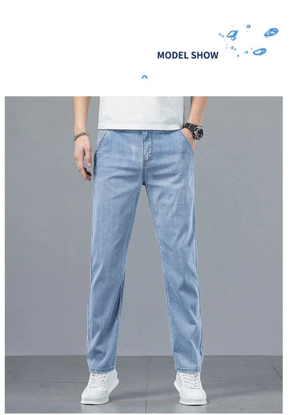 2026 New in Lyocell Fabric Summer Ultra-thin Men's Jeans Soft Drape Loose Straight Casual Denim Pants Street Wide Leg Trousers