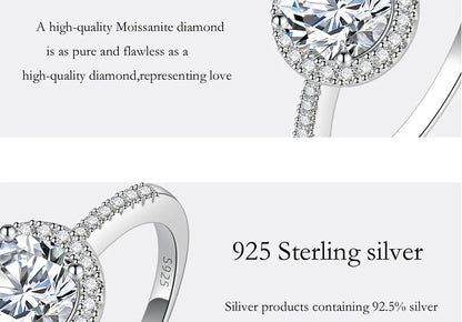 Moissanite Ring For Women S925 Pure Silver Plated 18K White Gold Round Diamond Proposal Wedding High-end Jewelry