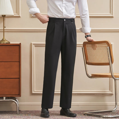 Men‘s Slim-Straight Fit Trousers for Spring & Summer Slim Fit Daily Work Trousers, Solid Color Street Suit Trousers