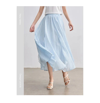 Women Summer Skirts 2026 High Waist Sweet Pleated A Line Ankle-Length Skirt Ladies Elegant Casual Clothes W52QA2169