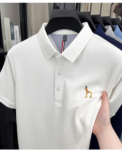 High end luxury brand short sleeve polo shirt summer new trend cute dog embroidery design T-shirt casual Korean golf men's wear