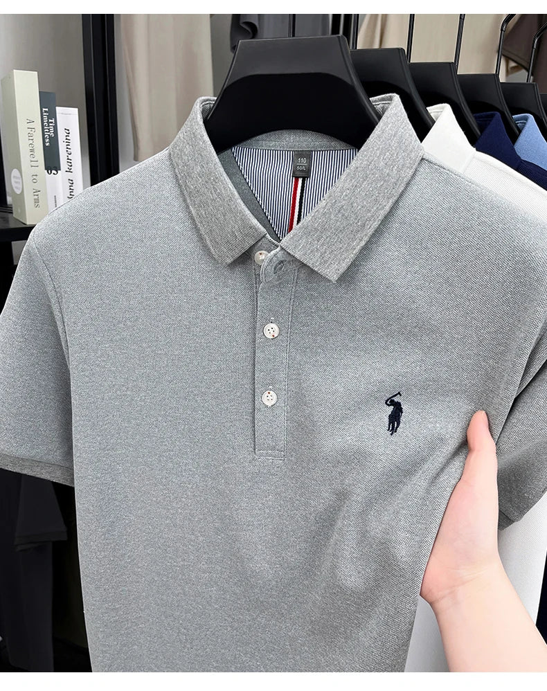 Luxury brand short sleeve men polo shirt summer ice silk breathable high-end pony embroidery design casual business Paul T-shirt