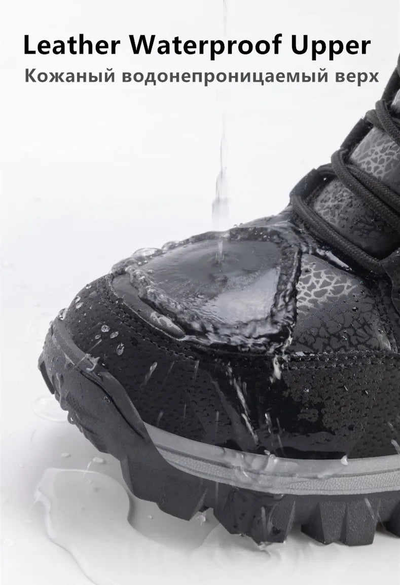 New Warm Plush Men's Snow Boots Lace Up High Top Men's Boots Waterproof Winter Ankle Boots Outdoor Anti-Slip Men Hiking Boots