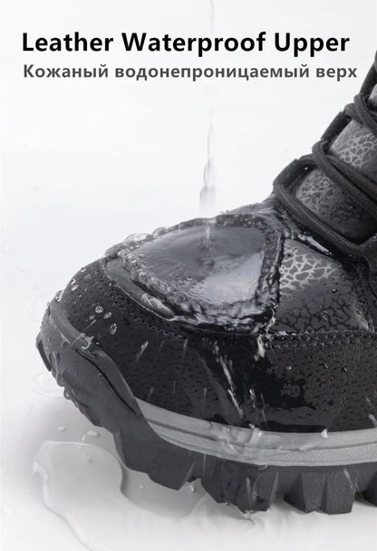 New Warm Plush Men's Snow Boots Lace Up High Top Men's Boots Waterproof Winter Ankle Boots Outdoor Anti-Slip Men Hiking Boots