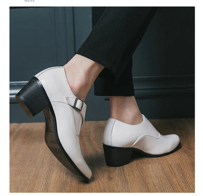 Dress Shoes Man Thick Heel Brogue Leather Men Wedding Party Social Shoe Male Business Casual White Platform Formal Shoes For Men