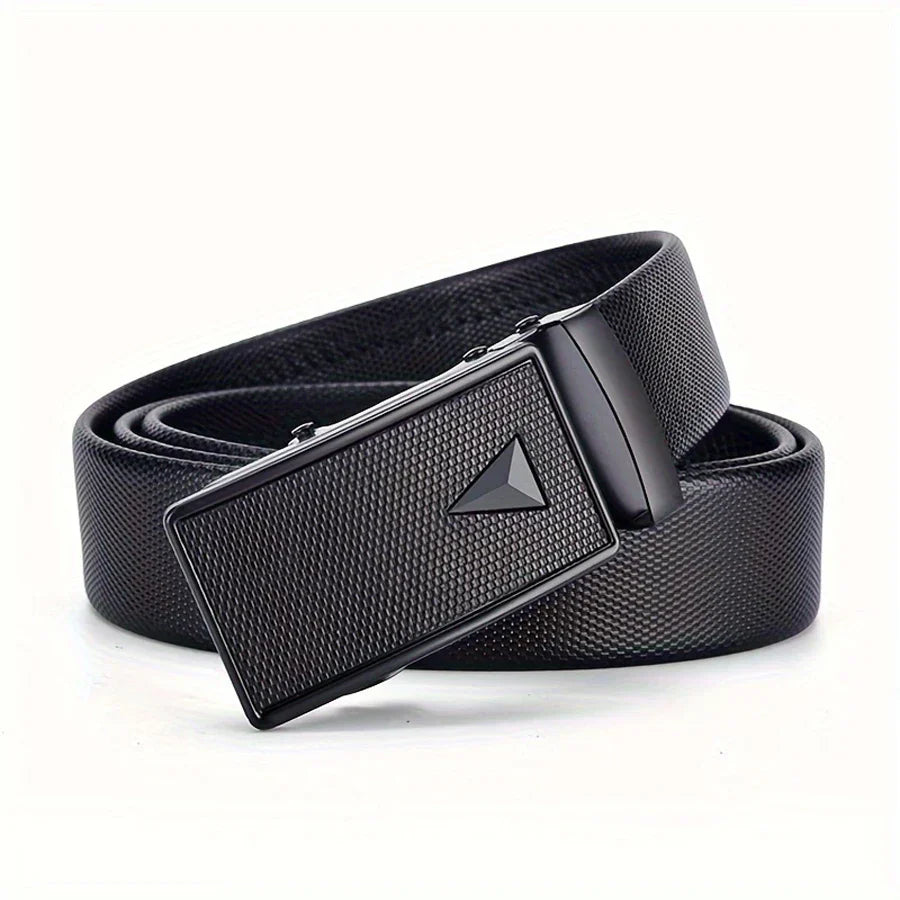 Men's leather belt with automatic buckle, Korean version trendy and casual middle-aged and young business leather pants belt