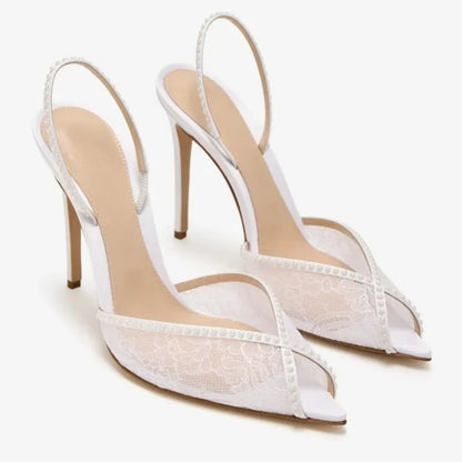 Trending Ladies Shoes 2026 Women Sandals High Heels Summer Luxury Shoes Nude Pink Mesh Slingback Stiletto Party Runway Sandals
