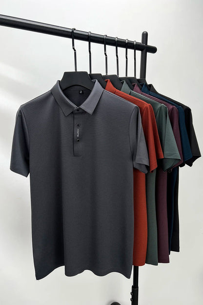 2024 Summer New Short sleeved High end Textured Letter Men's POLO Shirt Comfortable Silk Ice Feel Casual Business lapel T-shirt