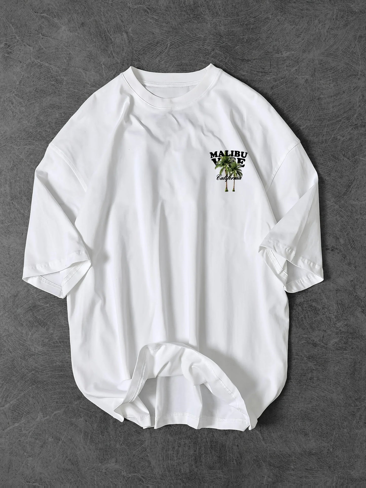 Vibrant Malibu Vibe Tee with Palm Tree and California Lettering Print on White 100% Cotton Men's T-shirt Summer Casual Wear