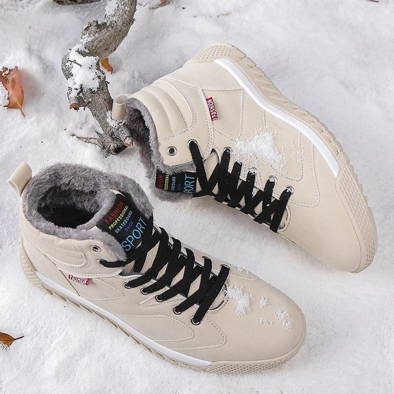 New Winter Sneakers for Men, Velvet Warm High-Top Cotton Shoes, Korean Style Casual Snow Boots, Boots, Men's Shoes, Autum Skateboard Shoes