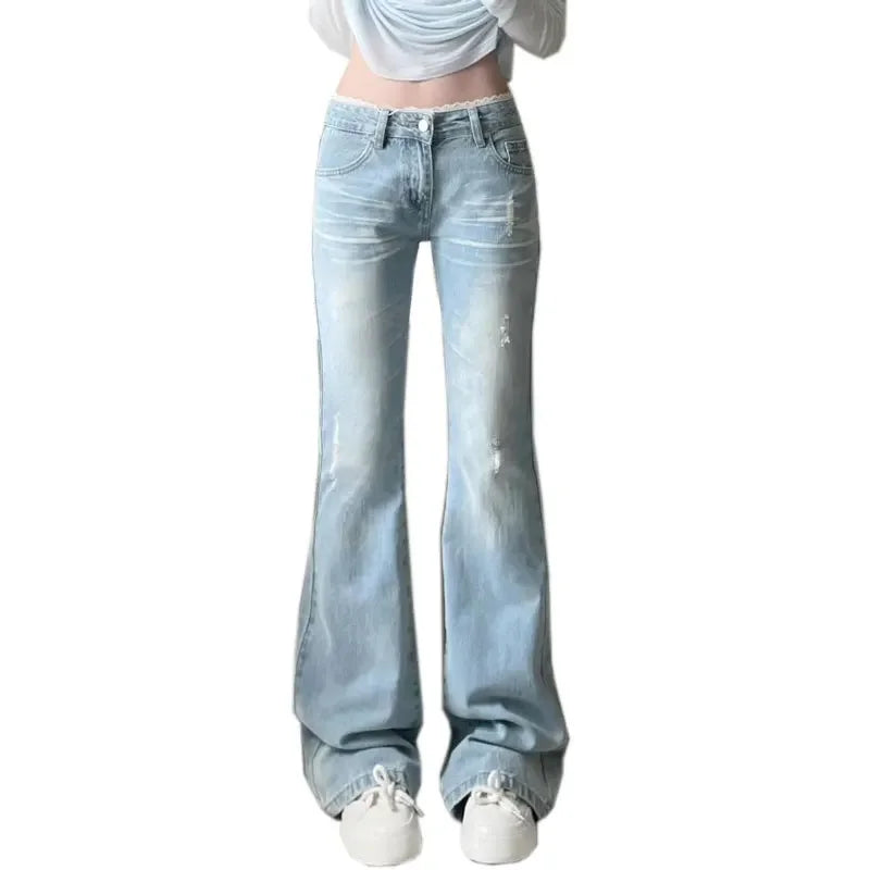 Women's plus Size Patchwork Lace Loose Fit Torn Denim Jeans