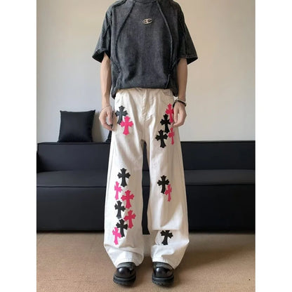 Trendy cross jeans, loose straight leg wide leg casual pants