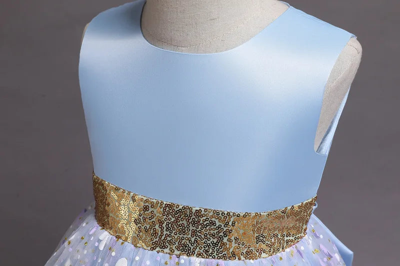 New Baby Kids Girls Elegant Printed Butterfly Flower Princess Party Tutu Dresses Children Sequins Wedding Evening Girl Clothes