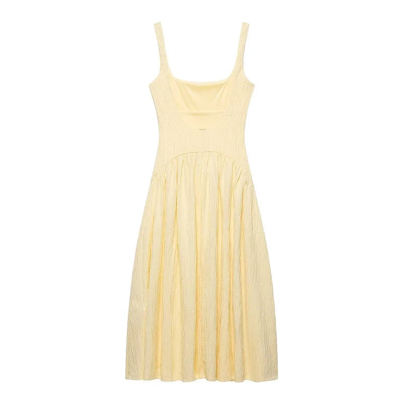 Pleated Slip Midi Dress Woman Elegant Party Long Dresses for Women Casual Women's Summer Dress Straps Beach Female Dress