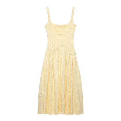 Pleated Slip Midi Dress Woman Elegant Party Long Dresses for Women Casual Women's Summer Dress Straps Beach Female Dress