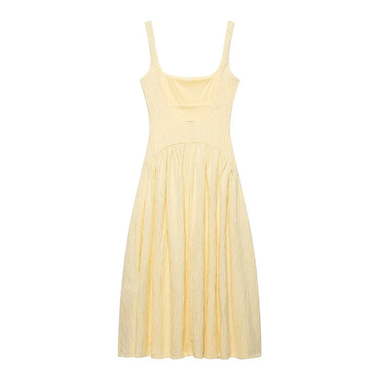 Pleated Slip Midi Dress Woman Elegant Party Long Dresses for Women Casual Women's Summer Dress Straps Beach Female Dress