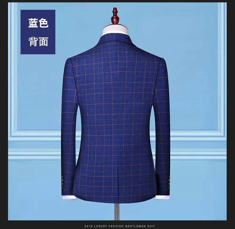 Blazer Vest Pants  Boutique Plaid Men's Formal Groom Wedding Dress Slim Suit 3Pcs or 2Pcs Men's Casual Business Suit Tuxedo