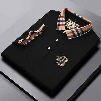 Luxury brand short sleeve men's polo shirt summer high-end fashion plaid embroidery lapel casual T-shirt breathable cotton top
