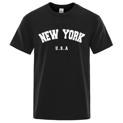 U.S.A New York USA City Street Printed T-Shirts For Men Loose Oversized T Shirt Fashion Breathable Short Sleeve Cotton Clothing