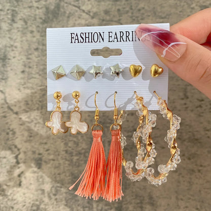 Fashionable Pearl Note Butterfly Geometric Tassel Stud Earrings Women Suit Elegant Charm Engagement Party Jewelry