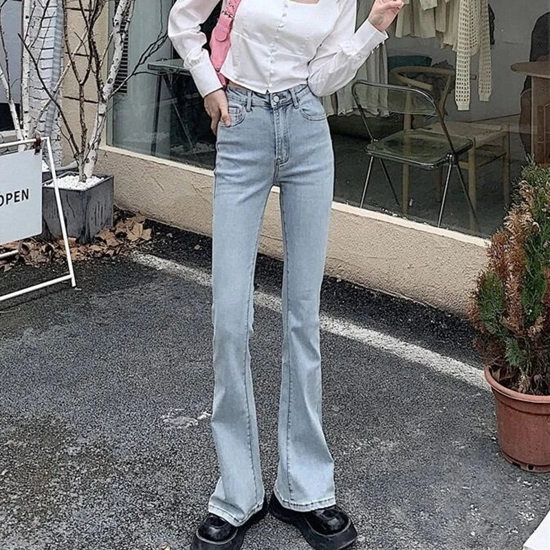 High Waist Vintage Flare Jeans Female Elastic Bell Bottom Pants