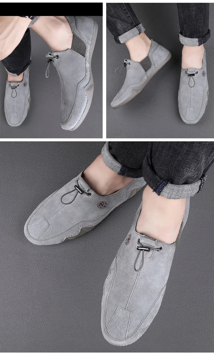 Breathable Light Anti-slip Outdoor Flat Shoes for Men Casual Driving Shoes Genuine Leather Boat Shoes Soft Sole Footwear