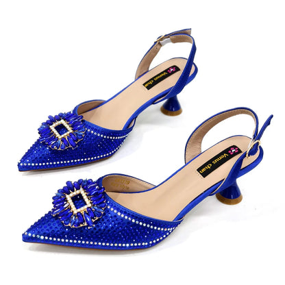 Nigerian Women's Party Shoes and Bags Medium Heel Pointed Toe Elegant Party Footwear With Matching Color Handbag for Women