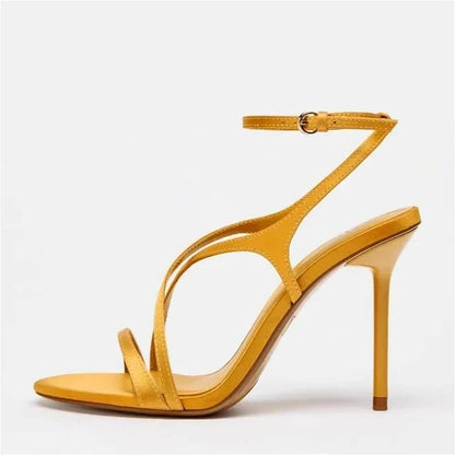 Luxury Satin High Heels Women Cross Strap Naked Strap Elegant Designer Sandals Women Pumps Sexy Banquet Dress Shoes Ladies