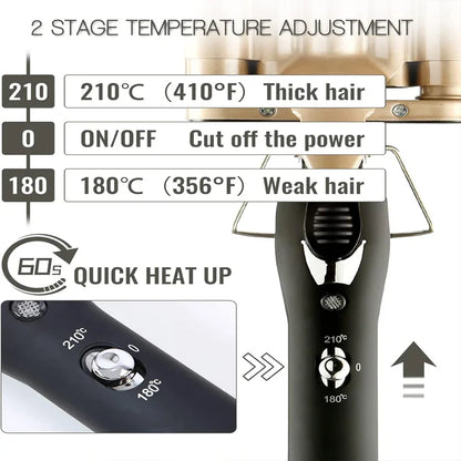 Quick Heating Ceramic 2 Temperature Controlled Curling iron Portable PTC heating 5 buckets of wave curling iron