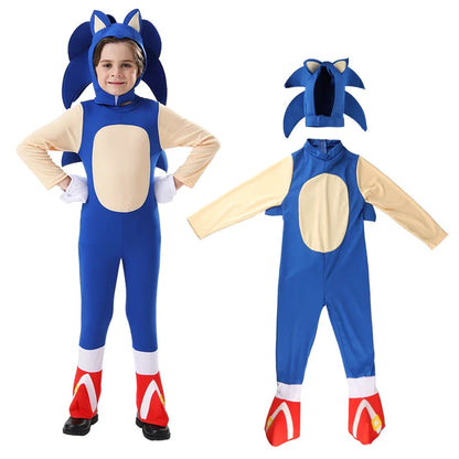 Hedgehog Cartoon Jumpsuit Bodysuit Kids Cosplay Costume Disguise Anime Boys Girls White Gloves Halloween Gift