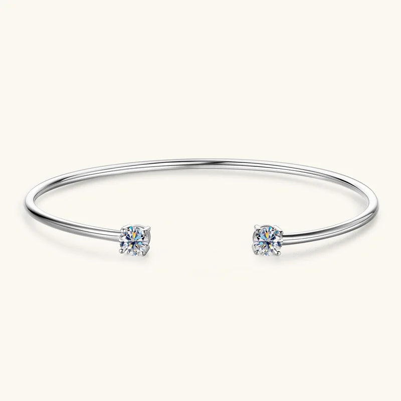 2-Stone 0.8ct Pear Cut Moissanite Cuff Bangle 925 Silver Open Hand Chain Bracelet Adjustable Diamond Jewelry For Women Gift