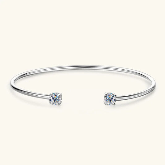 Four Prong Moissanite Cuff Bangle 5mm 0.5CT Round Cut D Color 925 Silver Open Hand Chain Bracelet For Women Girl Lady Gift